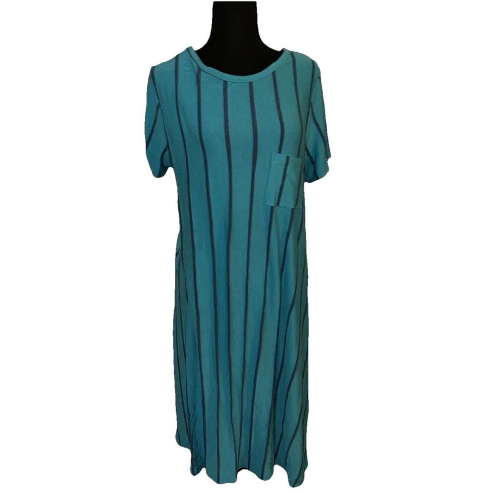 Lularoe Medium Maxi Striped Short Sleeve T-Shirt Blue Dress